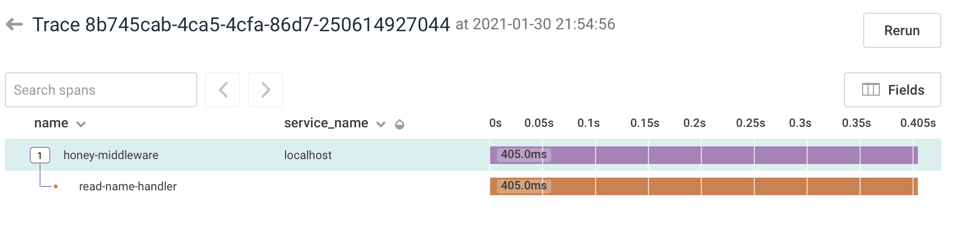 The request in the trace view