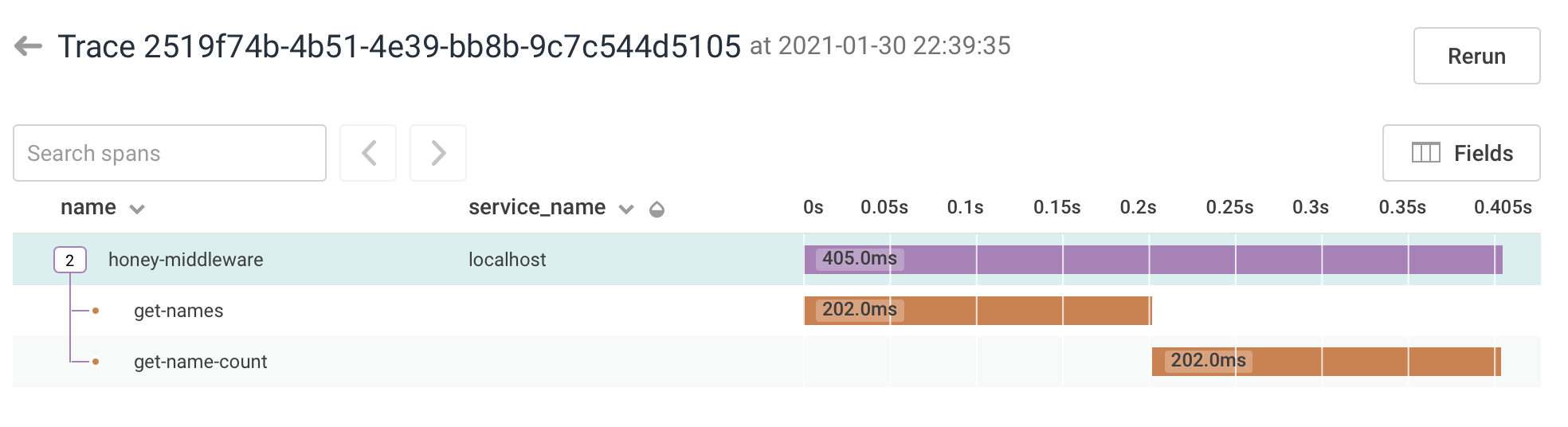 The request in the trace view